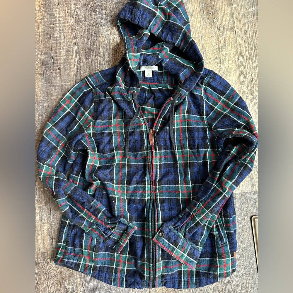 L.L. Bean zip up Plaid Hooded Flannel Shirt